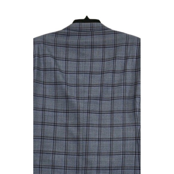 Enzo Tovare Blazer Sport Coat Mens 46R Blue Gray Plaid Wool Two Button Vented - Picture 5 of 16